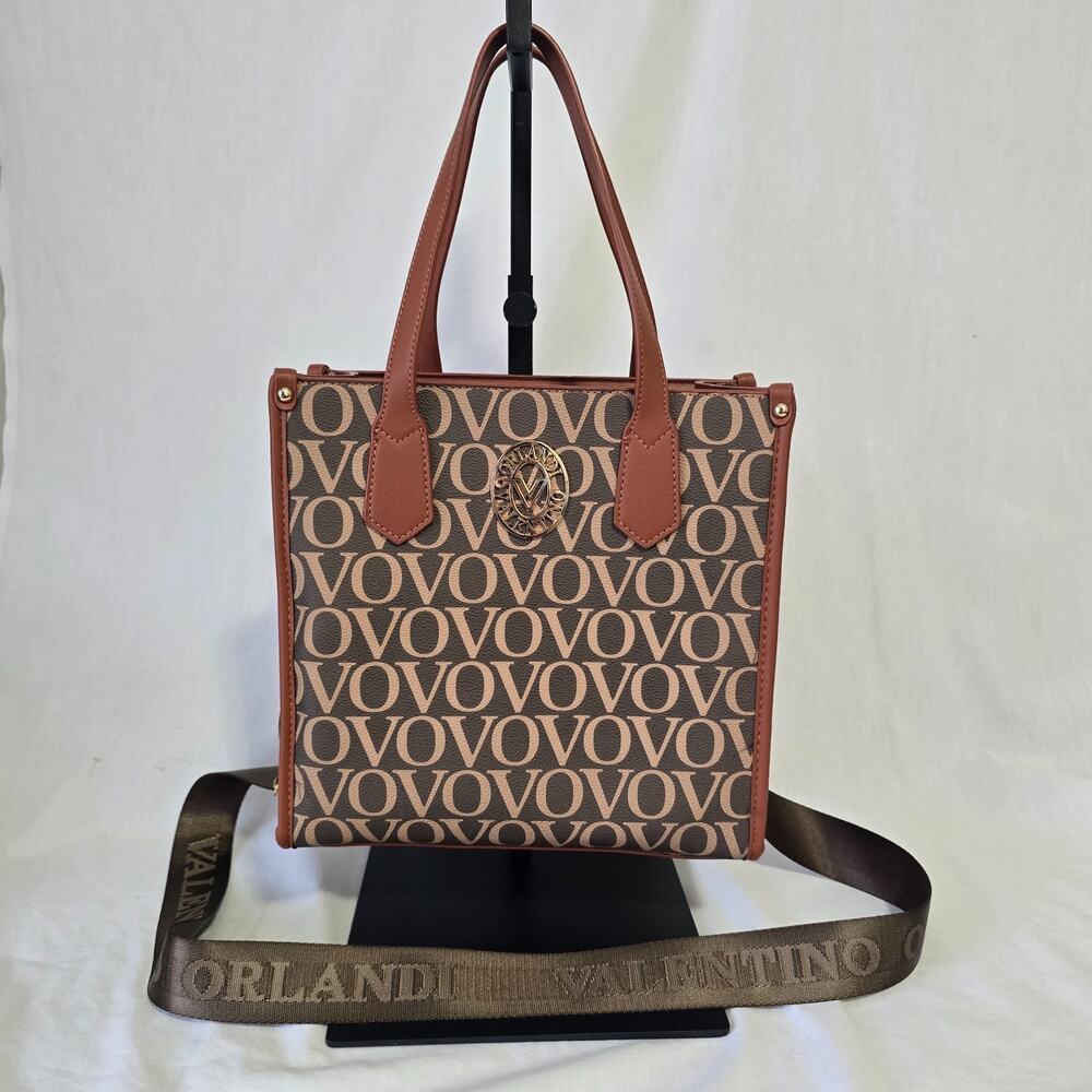 Valentino Orlandi VOVO Monogram Tote w/ Crossbody Strap Brown Began Leather